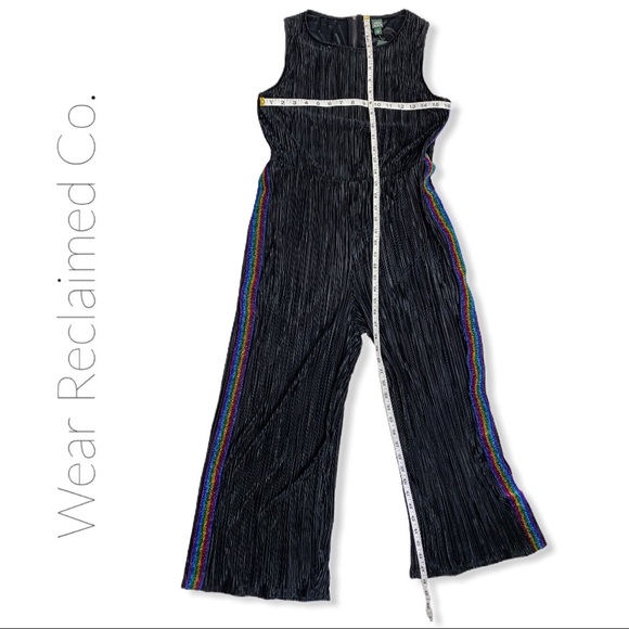 NWT Disco Retro Crinkle Black Sparkle Jumpsuit - Picture 7 of 10